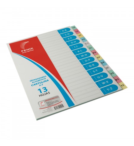SEPARADORES DE CARTULINA A-4 COLORES FUNDA A- Z, FENIX